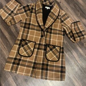 Others Follow Plaid Brown Pea Coat